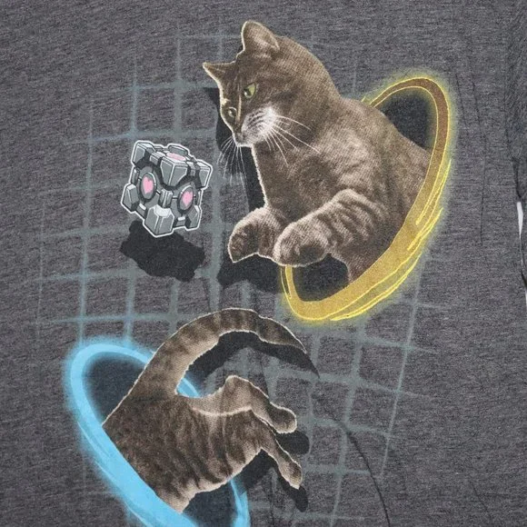Portal Parody Gamer Cat Shirt Tee Small companion cube - Picture 1 of 3